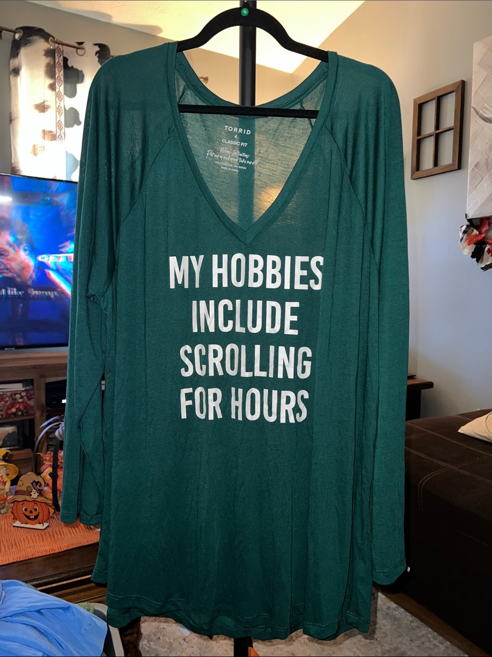 torrid Teal Long Sleeve V-Neck Tunic with White Text